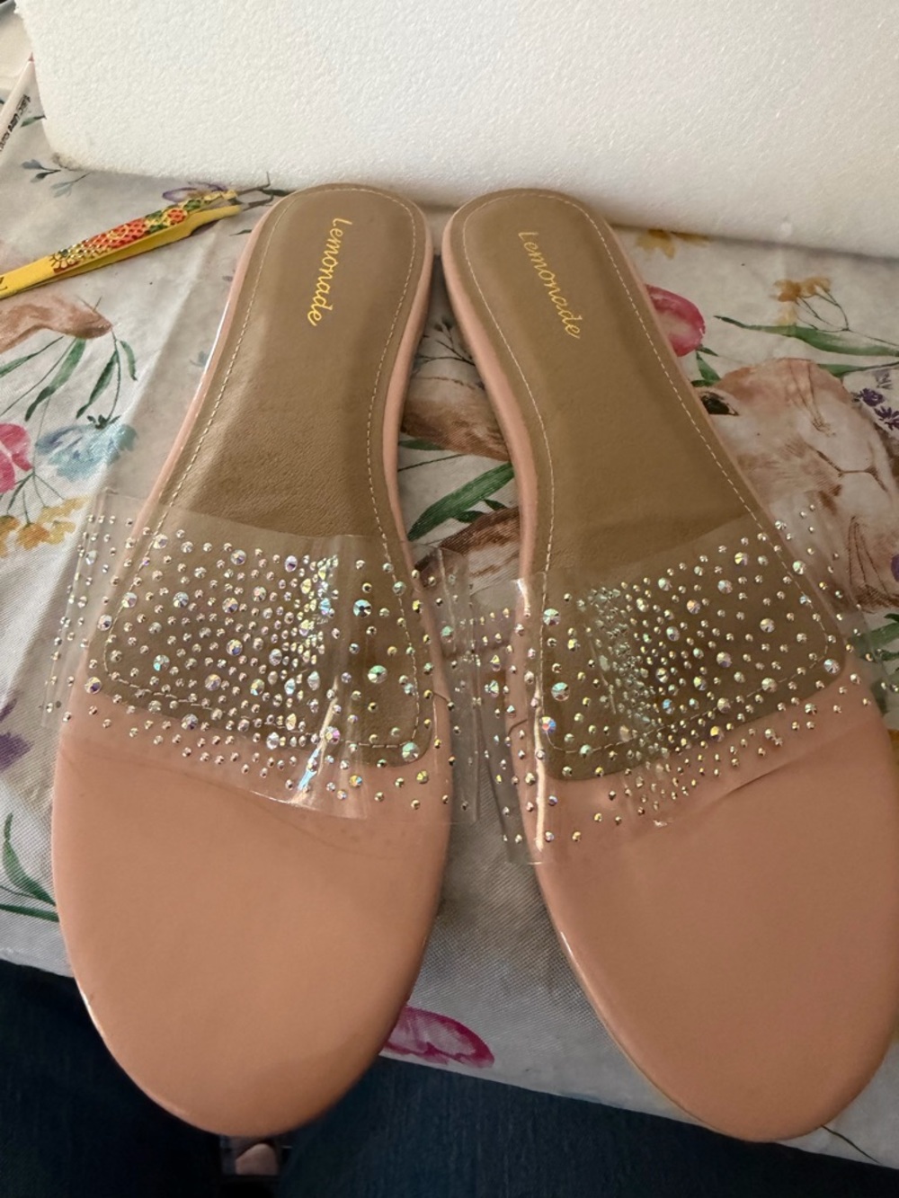Lemonade Pink Crystal-Embellished Slide Mules 11